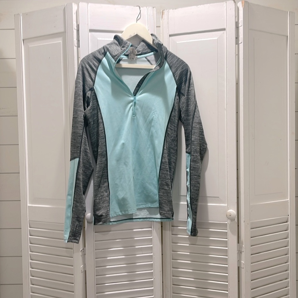 Under Armour, Grey and teal light workout jacket.